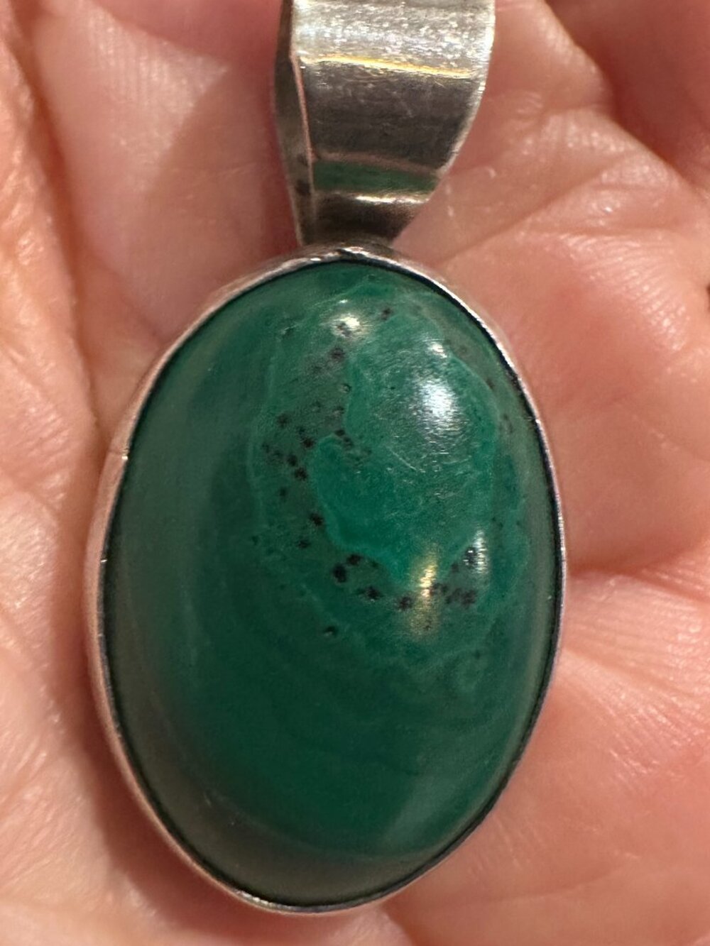 Vintage Southwestern Kewa Coriz Sterling Silver Malachite Pendant Necklace 15g.